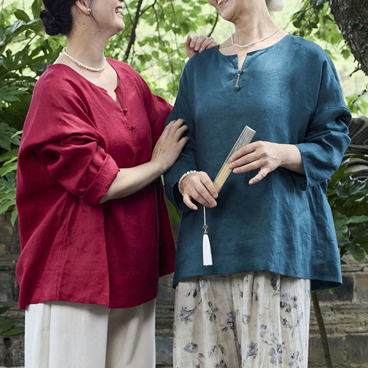 Chemise à manches longues en lin uni avec Buddha Stones pour femme, pour personnes âgées - image 24