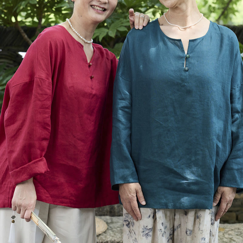 Chemise à manches longues en lin uni avec Buddha Stones pour femme, pour personnes âgées - image 27