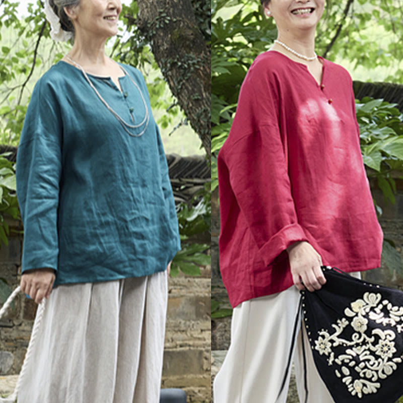 Chemise à manches longues en lin uni avec Buddha Stones pour femme, pour personnes âgées - image 33