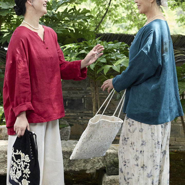 Chemise à manches longues en lin uni avec Buddha Stones pour femme, pour personnes âgées - image 36