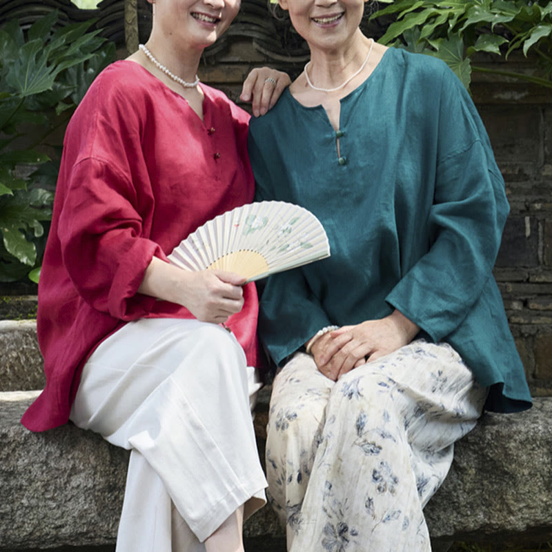 Chemise à manches longues en lin uni avec Buddha Stones pour femme, pour personnes âgées - image 31