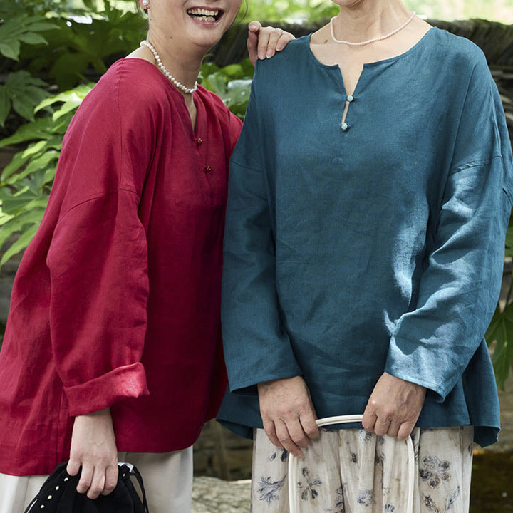 Chemise à manches longues en lin uni avec Buddha Stones pour femme, pour personnes âgées - image 35