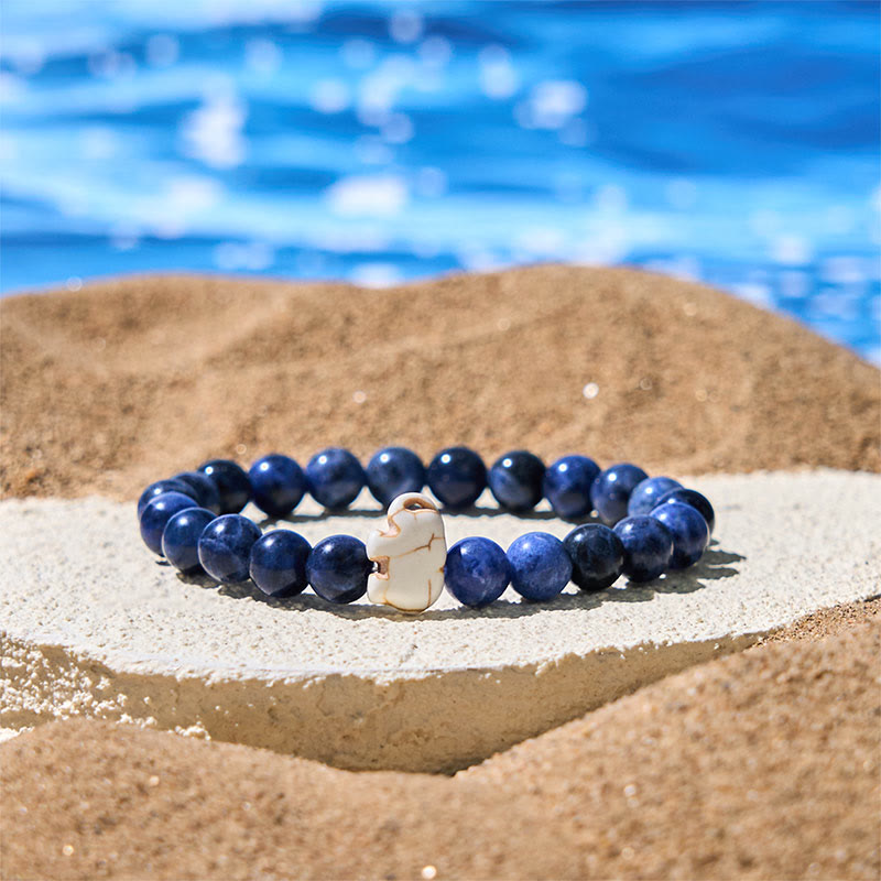 Bracelet de force spirituelle éléphant en pierres naturelles diverses de Buddha Stones - Sodalite (circonférence du poignet : 15-18 cm) - image 0