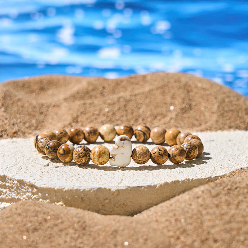 Bracelet de force spirituelle éléphant en pierres naturelles diverses de Buddha Stones - Jaspe photo (tour de poignet : 15-18 cm) - image 5