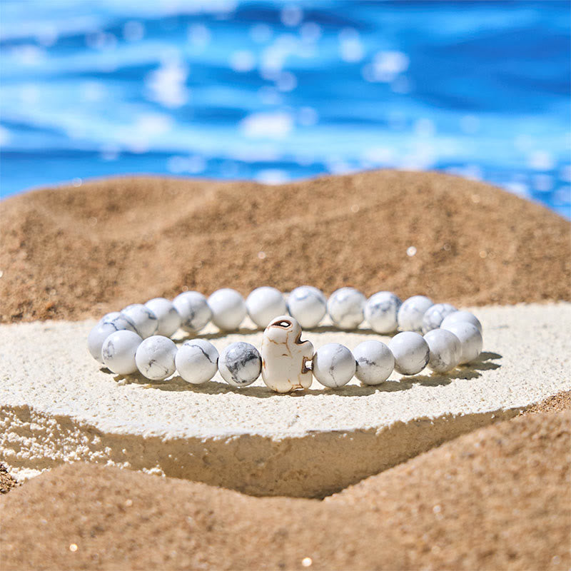 Bracelet de force spirituelle éléphant en pierres naturelles diverses de Buddha Stones - Turquoise blanche (tour de poignet : 15-18 cm) - image 9