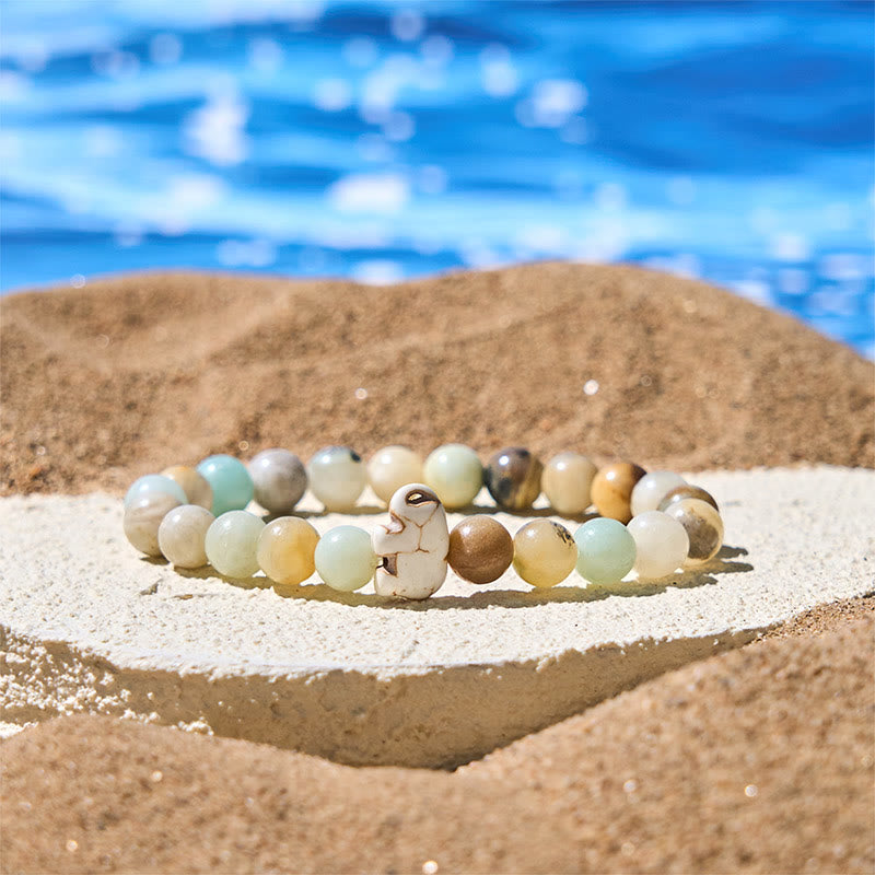 Bracelet de force spirituelle éléphant en pierres naturelles diverses de Buddha Stones - Amazonite (tour de poignet : 15-18 cm) - image 13