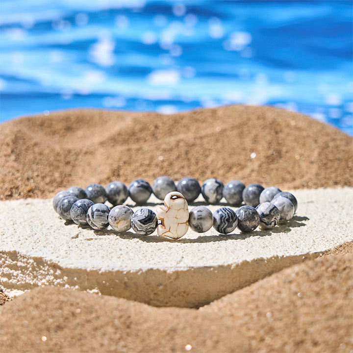 Bracelet de force spirituelle éléphant en pierres naturelles diverses de Buddha Stones - Jaspe gris (tour de poignet : 15-18 cm) - image 21