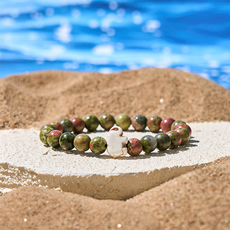 Bracelet de force spirituelle éléphant en pierres naturelles diverses de Buddha Stones - Unakite (tour de poignet : 15-18 cm) - image 25