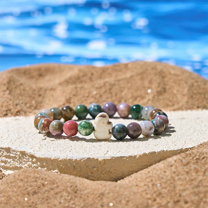 Bracelet de force spirituelle éléphant en pierres naturelles diverses de Buddha Stones - Agate d'Inde (tour de poignet : 15-18 cm) - image 29