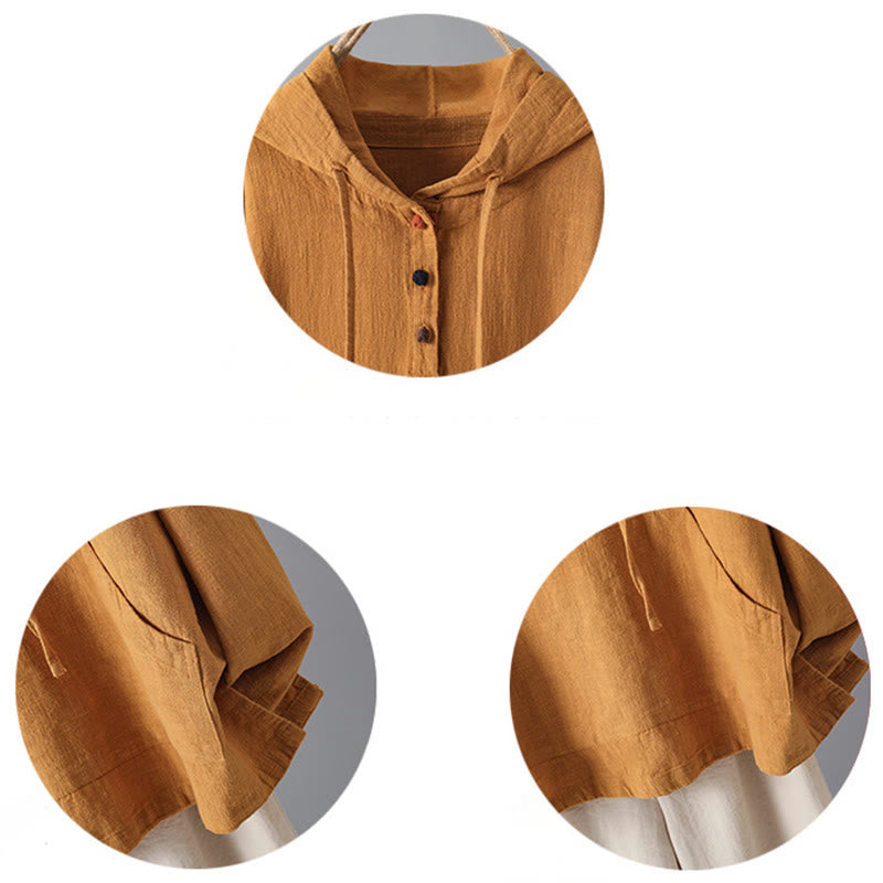 Sweat à capuche à manches longues et poches pour femme, motif Buddha Stones, en coton uni, avec boutons - image 11