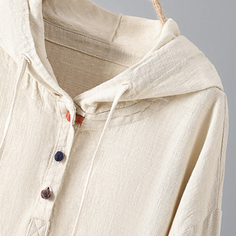 Sweat à capuche à manches longues et poches pour femme, motif Buddha Stones, en coton uni, avec boutons - image 4