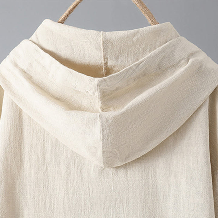 Sweat à capuche à manches longues et poches pour femme, motif Buddha Stones, en coton uni, avec boutons - image 3