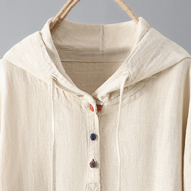 Sweat à capuche à manches longues et poches pour femme, motif Buddha Stones, en coton uni, avec boutons - image 2