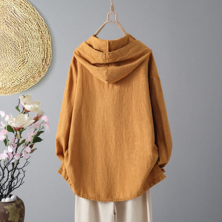 Sweat à capuche à manches longues et poches pour femme, motif Buddha Stones, en coton uni, avec boutons - image 8