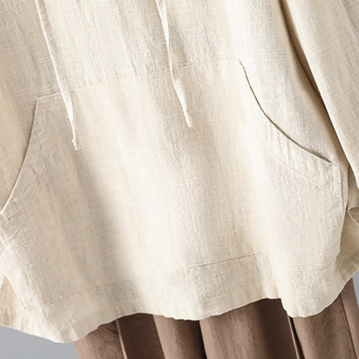 Sweat à capuche à manches longues et poches pour femme, motif Buddha Stones, en coton uni, avec boutons - image 6