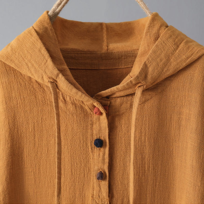 Sweat à capuche à manches longues et poches pour femme, motif Buddha Stones, en coton uni, avec boutons - image 9