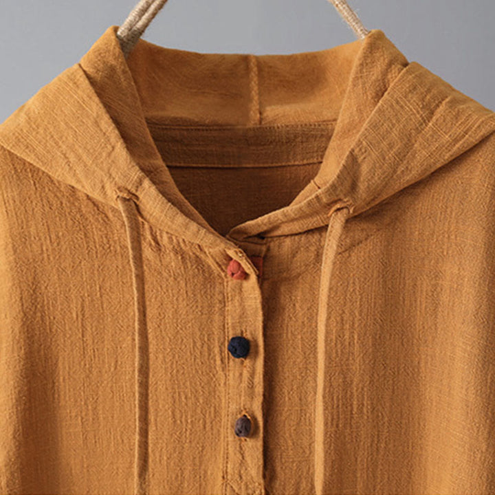 Sweat à capuche à manches longues et poches pour femme, motif Buddha Stones, en coton uni, avec boutons - image 9