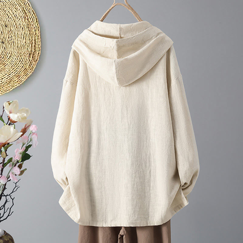 Sweat à capuche à manches longues et poches pour femme, motif Buddha Stones, en coton uni, avec boutons - image 1