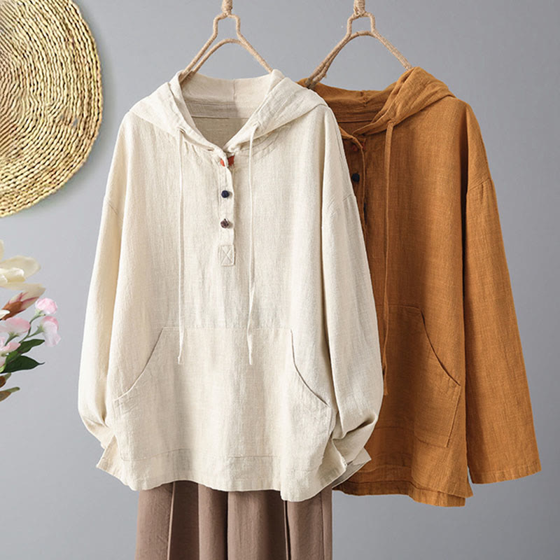 Sweat à capuche à manches longues et poches pour femme, motif Buddha Stones, en coton uni, avec boutons - image 12