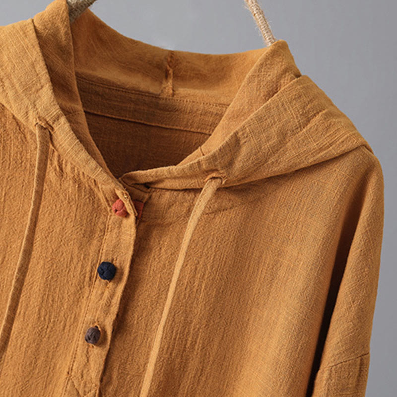 Sweat à capuche à manches longues et poches pour femme, motif Buddha Stones, en coton uni, avec boutons - image 10