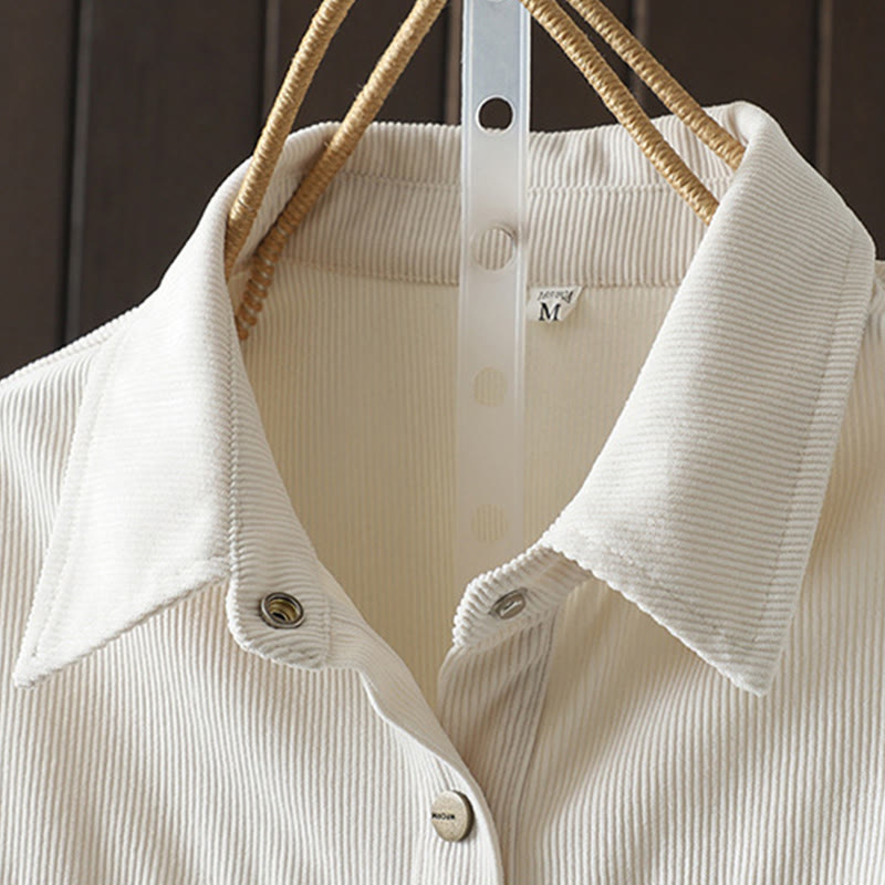 Chemise à manches longues en velours côtelé de coton à boutons unis Buddha Stones Commute pour femme - image 9