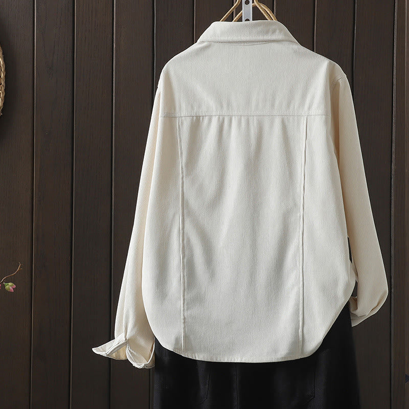 Chemise à manches longues en velours côtelé de coton à boutons unis Buddha Stones Commute pour femme - image 8