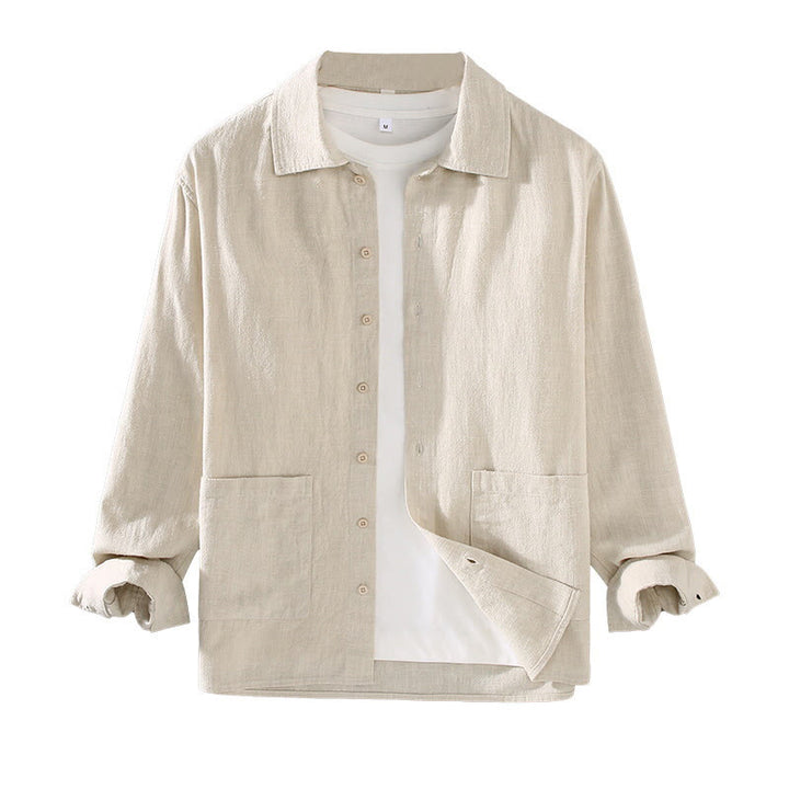 Chemise à manches longues et boutons en coton ramie pour homme, couleur unie, motif Buddha Stones, avec poches - image 6