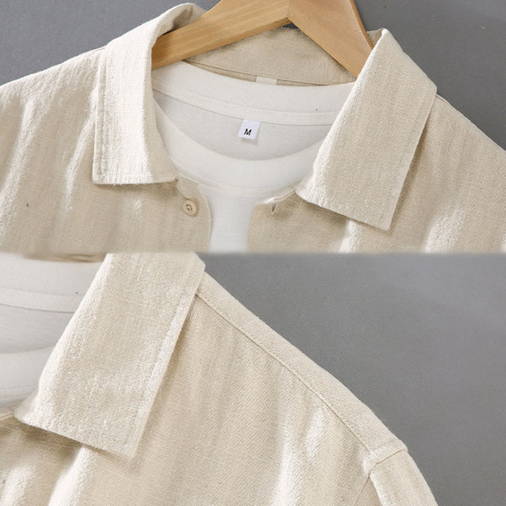 Chemise à manches longues et boutons en coton ramie pour homme, couleur unie, motif Buddha Stones, avec poches - image 3