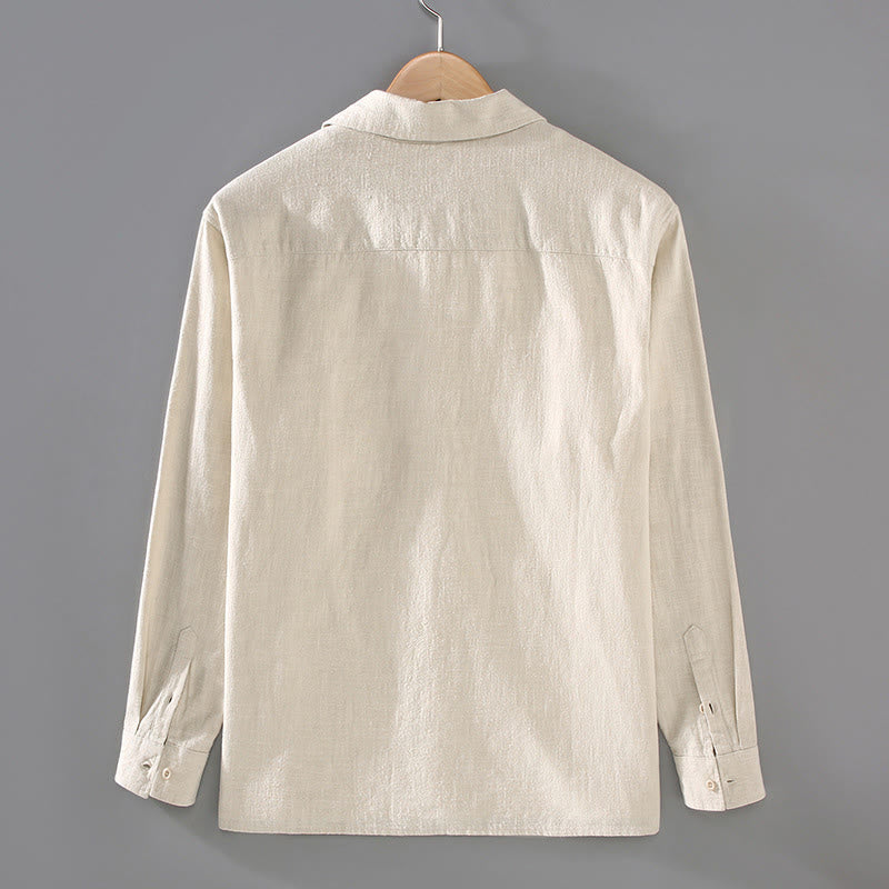 Chemise à manches longues et boutons en coton ramie pour homme, couleur unie, motif Buddha Stones, avec poches - image 1