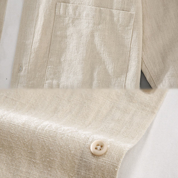 Chemise à manches longues et boutons en coton ramie pour homme, couleur unie, motif Buddha Stones, avec poches - image 4