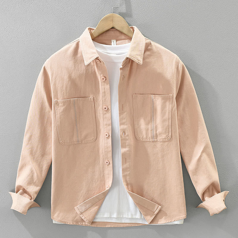 Chemise à manches longues et boutons Buddha Stones pour homme, vêtement en coton avec poches - Saumon clair - US/UK/AU42,EU52 (3XL) - image 1