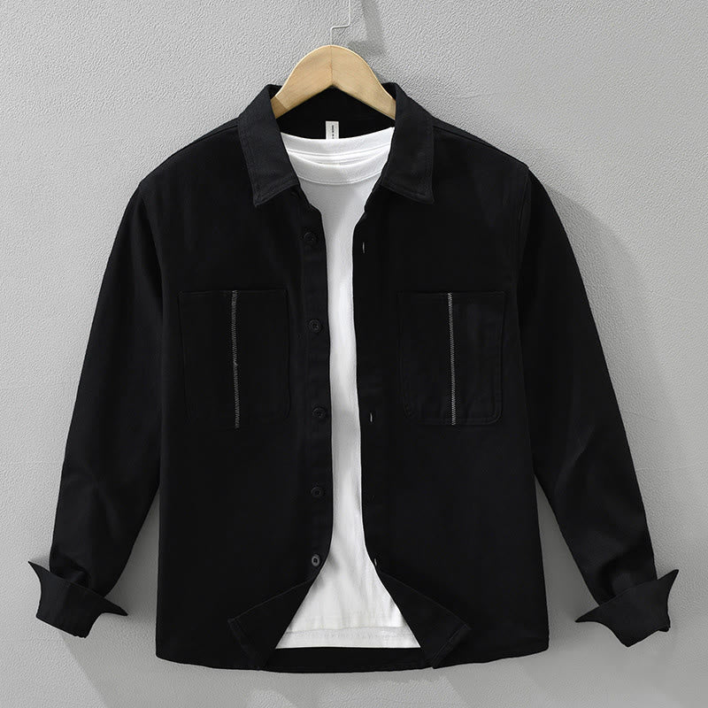 Chemise à manches longues et boutons Buddha Stones pour homme, vêtement en coton avec poches - Noir - US/UK/AU42,EU52 (3XL) - image 0