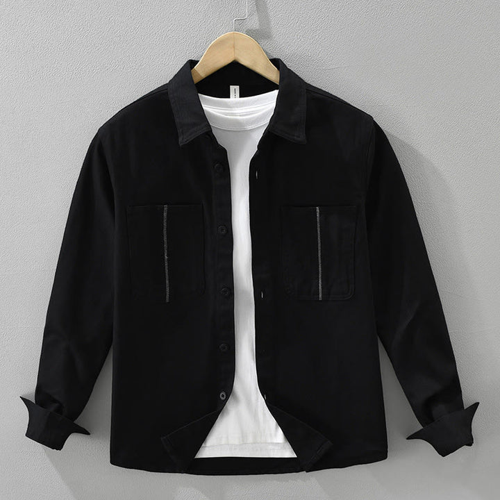 Chemise à manches longues et boutons Buddha Stones pour homme, vêtement en coton avec poches - Noir - US/UK/AU42,EU52 (3XL) - image 0