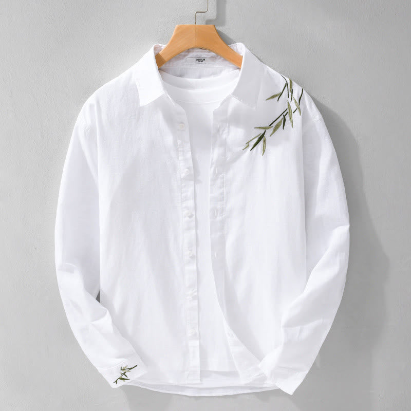 Chemise à manches longues en coton et lin pour homme, motif Buddha Stones brodées - image 6