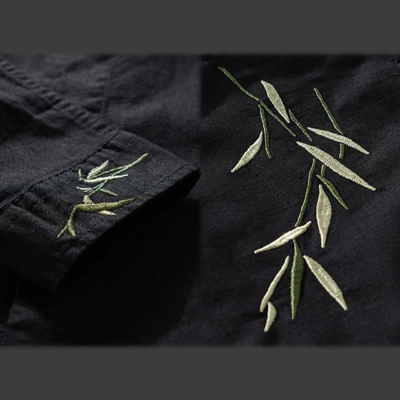 Chemise à manches longues en coton et lin pour homme, motif Buddha Stones brodées - image 3