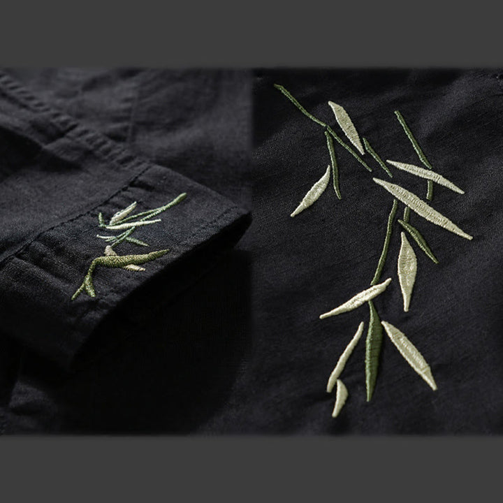 Chemise à manches longues en coton et lin pour homme, motif Buddha Stones brodées - image 3