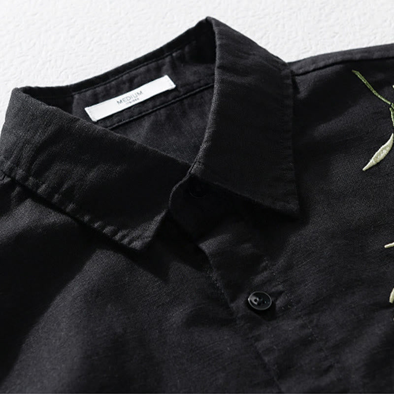 Chemise à manches longues en coton et lin pour homme, motif Buddha Stones brodées - image 1