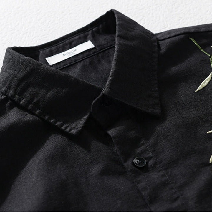 Chemise à manches longues en coton et lin pour homme, motif Buddha Stones brodées - image 1