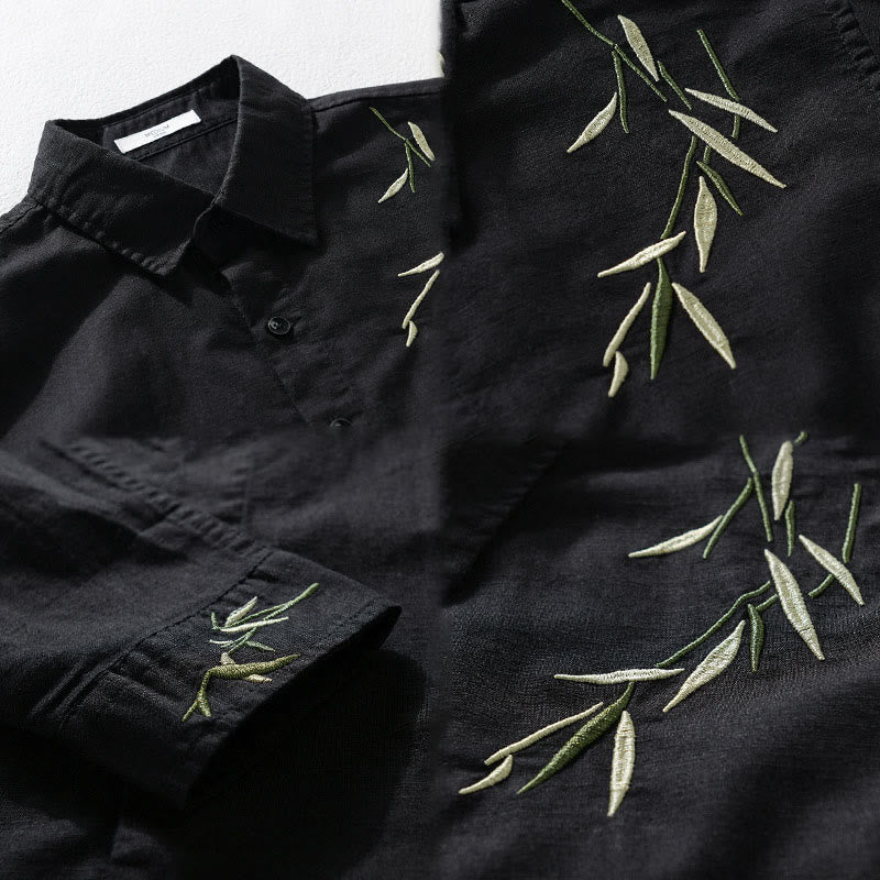 Chemise à manches longues en coton et lin pour homme, motif Buddha Stones brodées - image 4