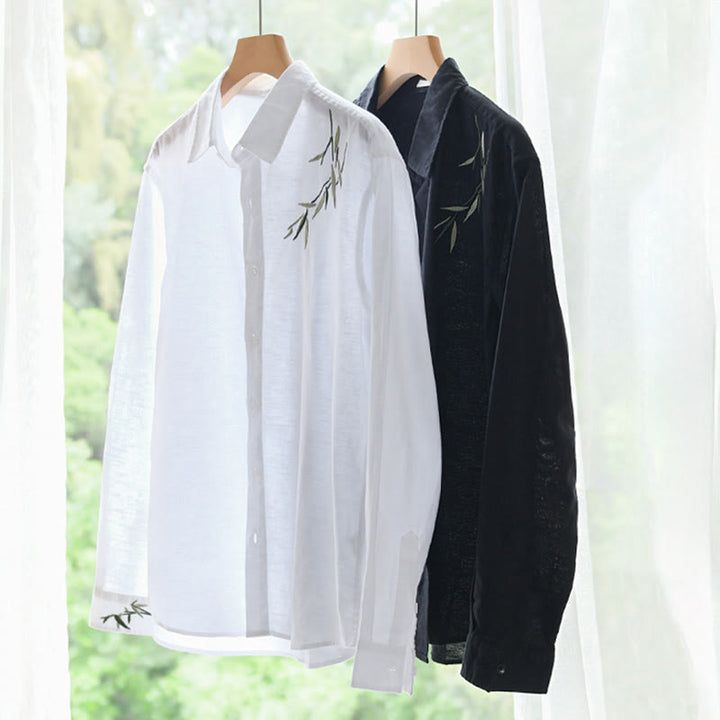 Chemise à manches longues en coton et lin pour homme, motif Buddha Stones brodées - image 13