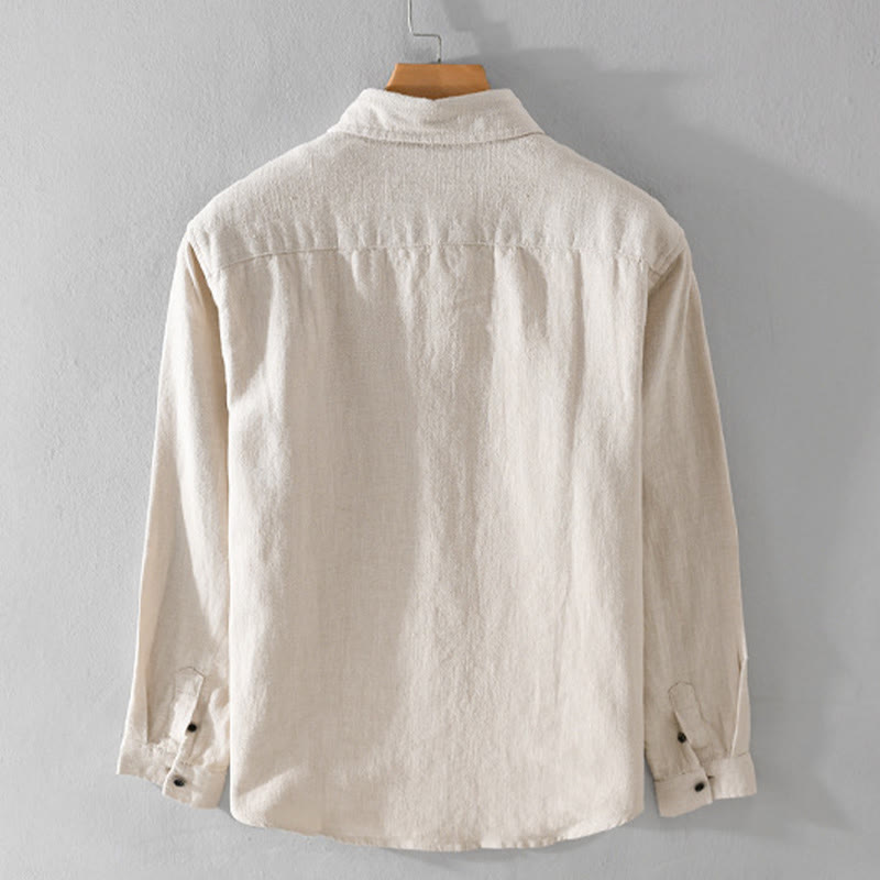 Chemise à manches longues en coton ramie pour homme, couleur pure, boutons à revers, design simple, motif Buddha Stones - image 1