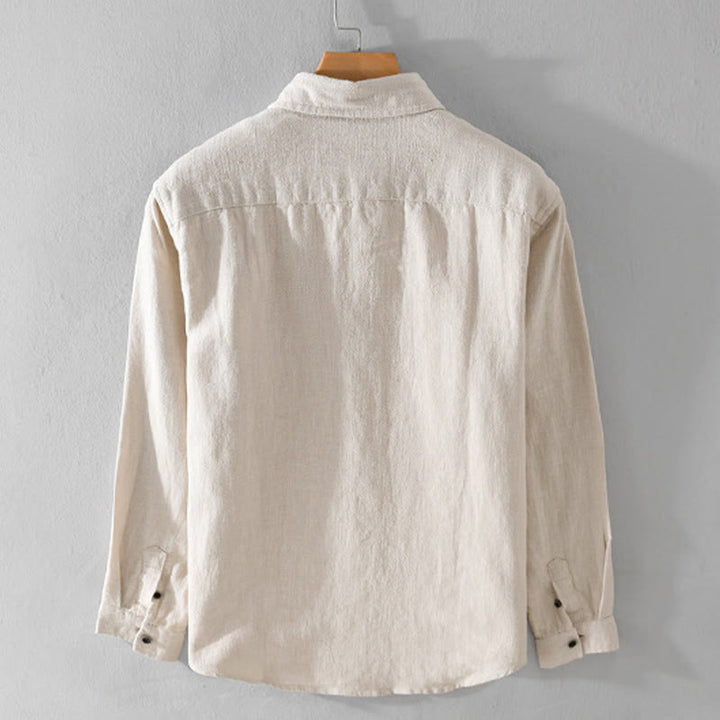 Chemise à manches longues en coton ramie pour homme, couleur pure, boutons à revers, design simple, motif Buddha Stones - image 1