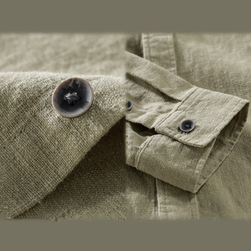 Chemise à manches longues en coton ramie pour homme, couleur pure, boutons à revers, design simple, motif Buddha Stones - image 19