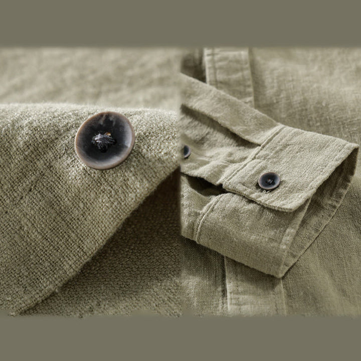 Chemise à manches longues en coton ramie pour homme, couleur pure, boutons à revers, design simple, motif Buddha Stones - image 19