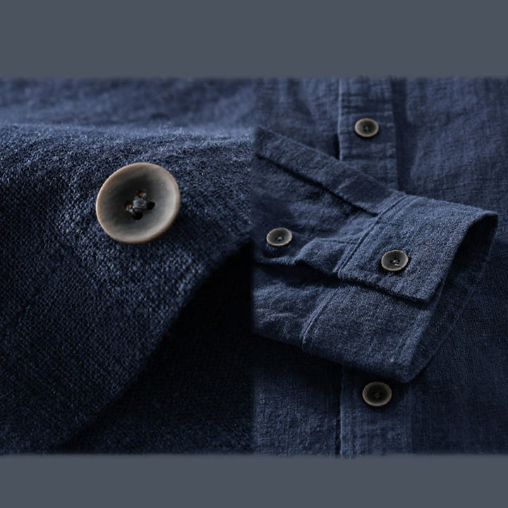 Chemise à manches longues en coton ramie pour homme, couleur pure, boutons à revers, design simple, motif Buddha Stones - image 10