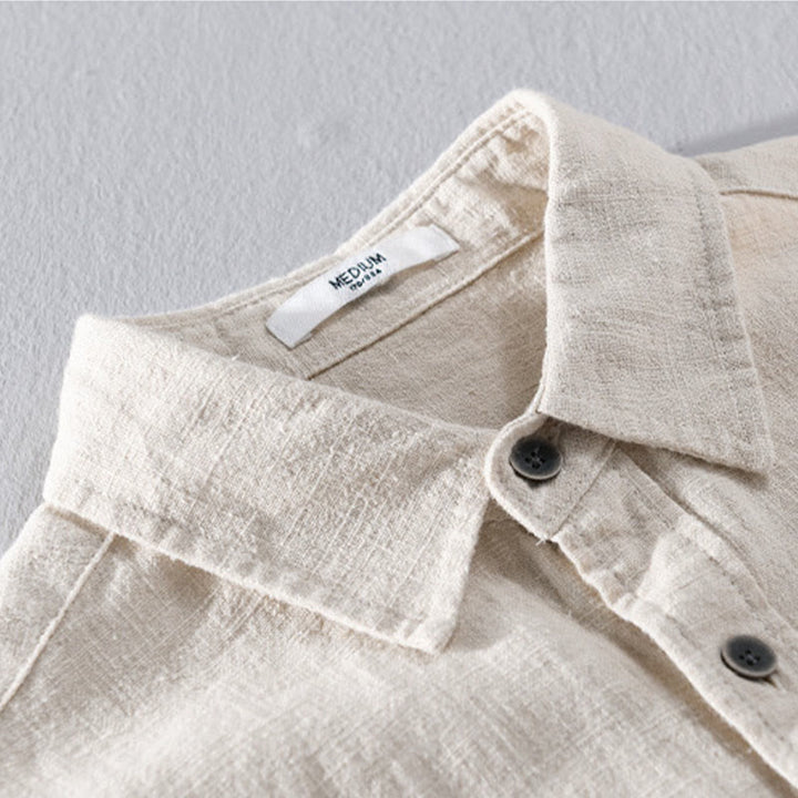 Chemise à manches longues en coton ramie pour homme, couleur pure, boutons à revers, design simple, motif Buddha Stones - image 2