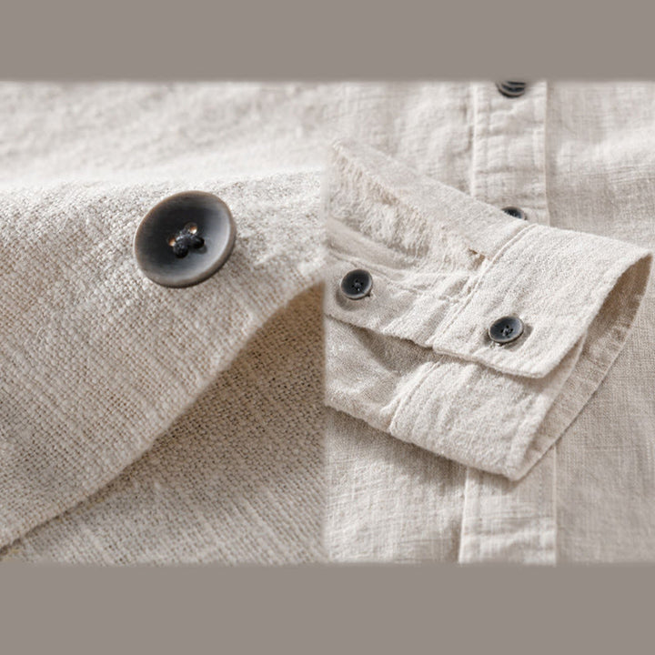 Chemise à manches longues en coton ramie pour homme, couleur pure, boutons à revers, design simple, motif Buddha Stones - image 3