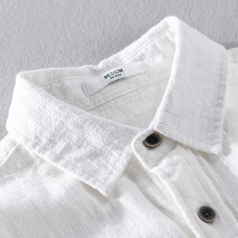 Chemise à manches longues en coton ramie pour homme, couleur pure, boutons à revers, design simple, motif Buddha Stones - image 12