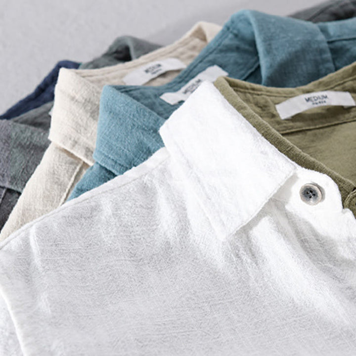 Chemise à manches longues en coton ramie pour homme, couleur pure, boutons à revers, design simple, motif Buddha Stones - image 22