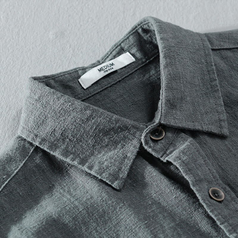 Chemise à manches longues en coton ramie pour homme, couleur pure, boutons à revers, design simple, motif Buddha Stones - image 6